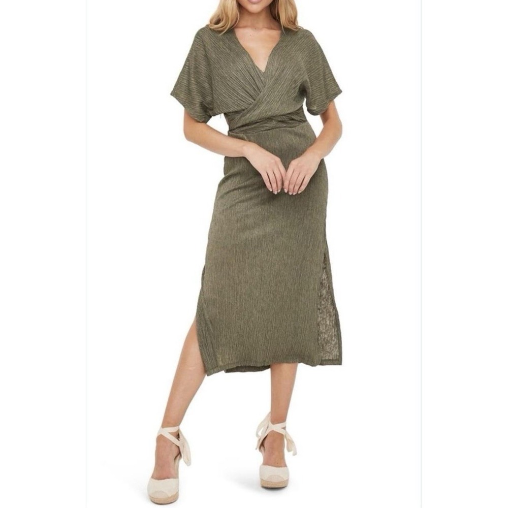 ALL IN FAVOR NWT OLIVE‎ PLISSE TEXTURED DRESS SIZE S